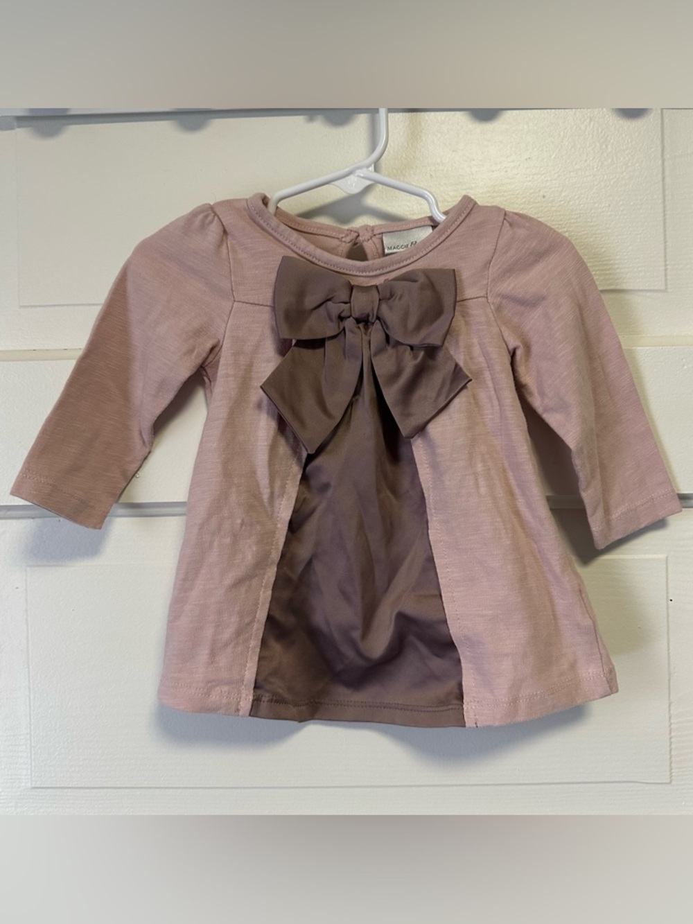 Maggie & Zoe Dusty Pink and Brown Bow Front Dress Size 6-9 month